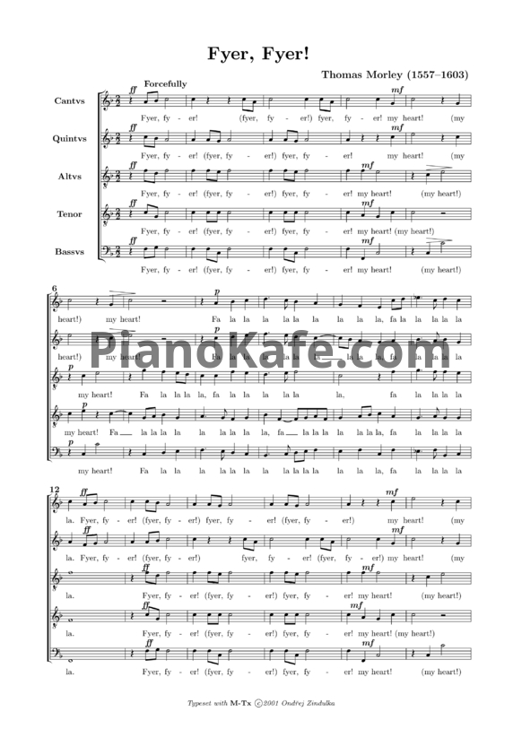 Ноты Т. Морли - Fyer, Fyer! (Хоровая партитура) - PianoKafe.com