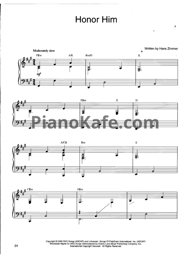 Ноты Hans Zimmer - Honor Him - PianoKafe.com