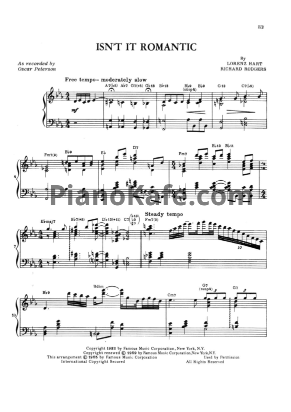 Ноты Oskar Peterson - Isn't it romantic - PianoKafe.com