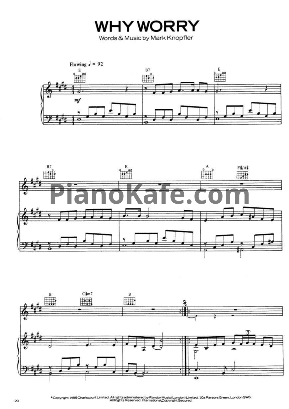 Ноты Mark Knopfler - Why worry - PianoKafe.com