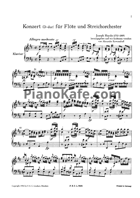 Ноты Йозеф Гайдн - Концерт ре мажор для флейты и фортепиано - PianoKafe.com