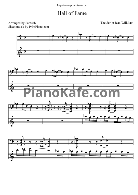Ноты The Script feat. Will.I.Am - Hall of fame (Версия 2) - PianoKafe.com