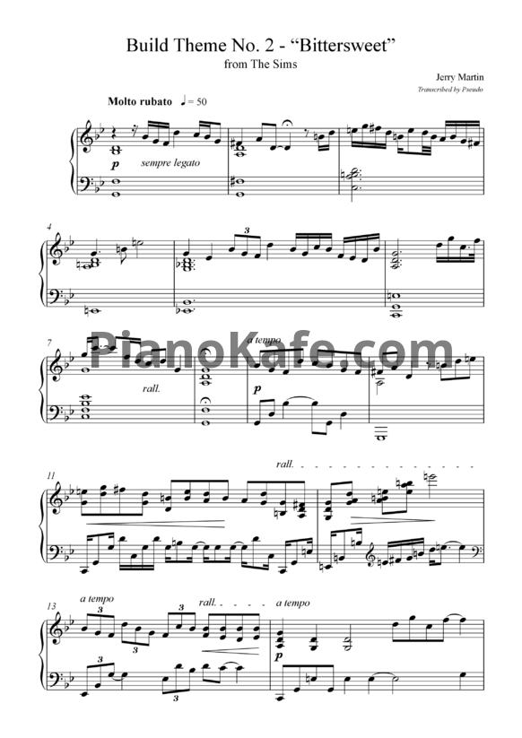 Ноты Jerry Martin - Bittersweet (Build theme No. 2) - PianoKafe.com