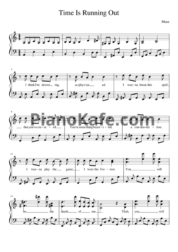 Ноты Muse - Time is running out (Версия 2) - PianoKafe.com