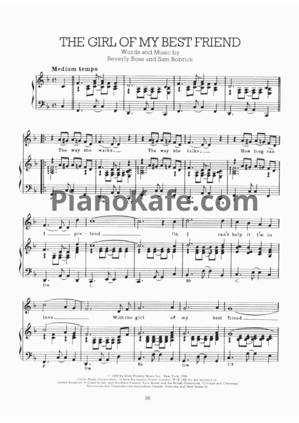 Ноты Elvis Presley - The girl of my best friend - PianoKafe.com