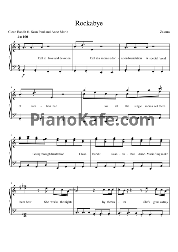 Ноты Clean Bandit feat. Sean Paul & Anne-Marie - Rockabye - PianoKafe.com