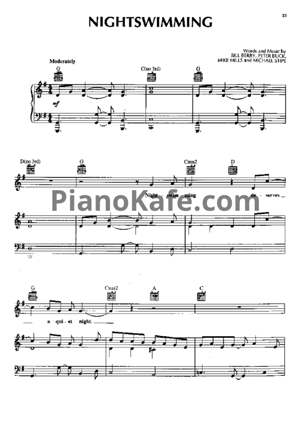 Ноты R.E.M. - Nightswimming - PianoKafe.com