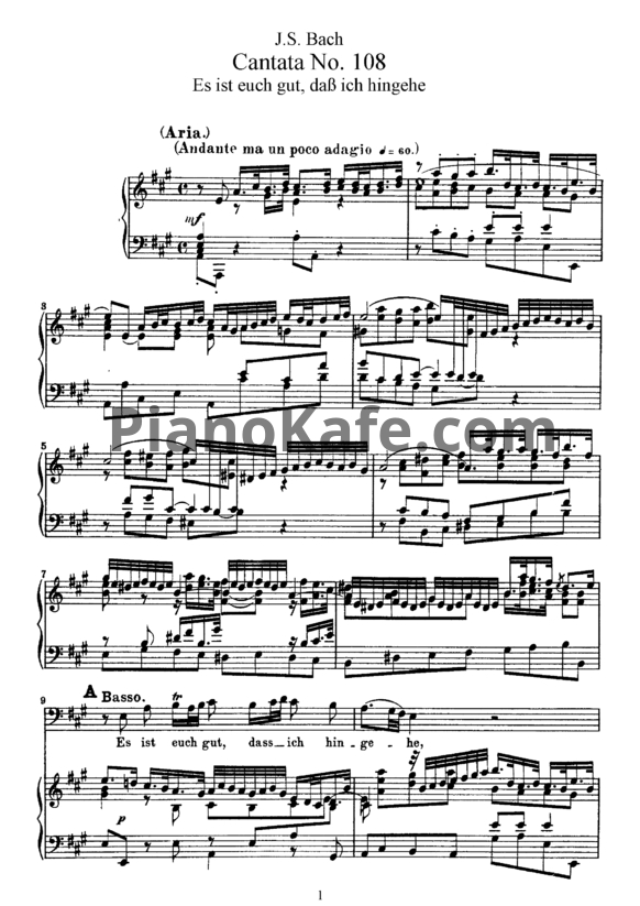 Ноты И. Бах - Кантата №108 "Es ist euch gut, dab ich hingehe" (BWV 108) - PianoKafe.com