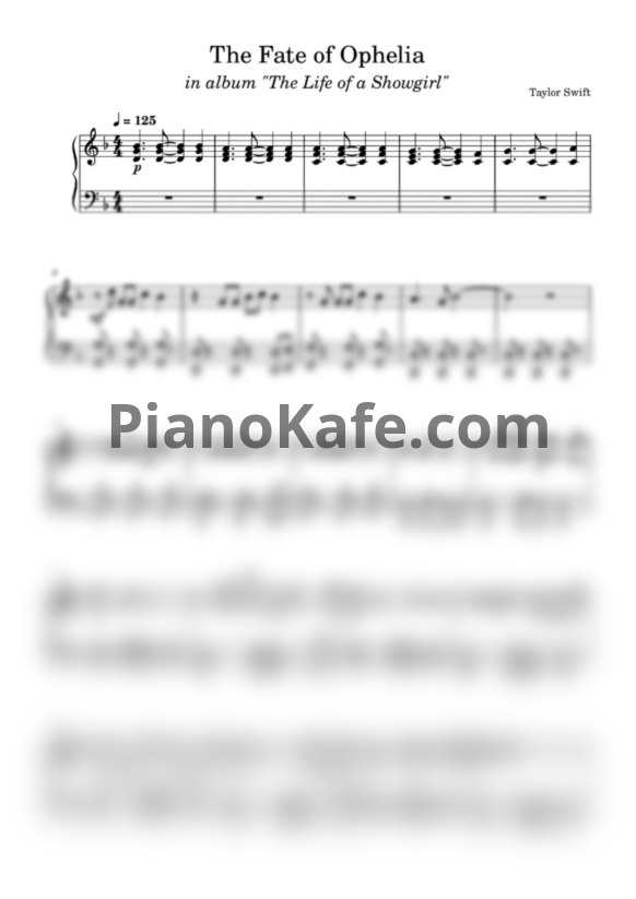 Ноты Taylor Swift - The Fate of Ophelia - PianoKafe.com