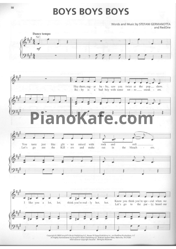 Ноты Lady Gaga - Boys boys boys - PianoKafe.com