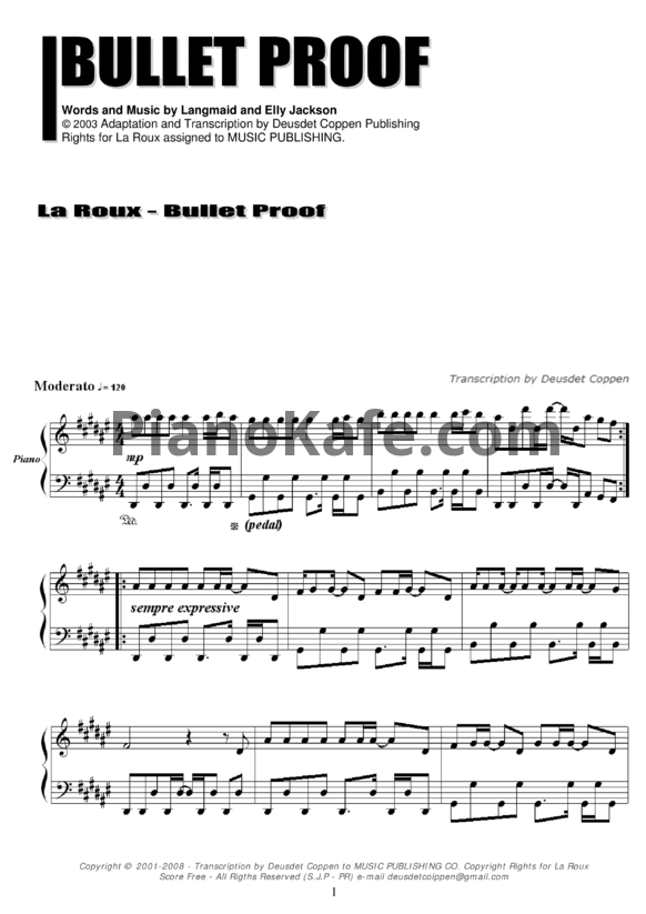 Ноты La Roux - Bulletproof - PianoKafe.com