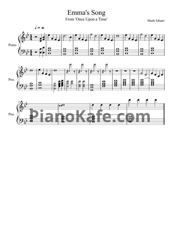 Ноты Mark Isham - Emma's song - PianoKafe.com