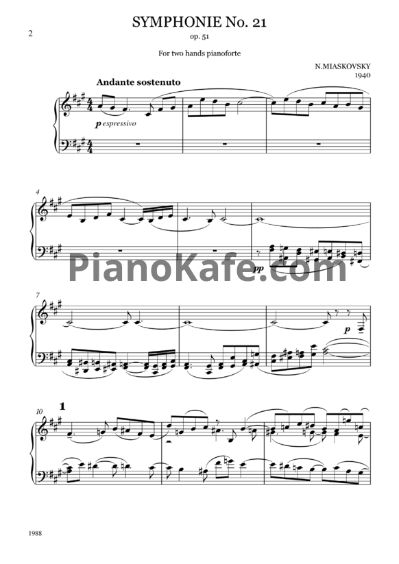 Ноты Николай Мясковский - Симфония №21 fis-moll (Op. 51) - PianoKafe.com