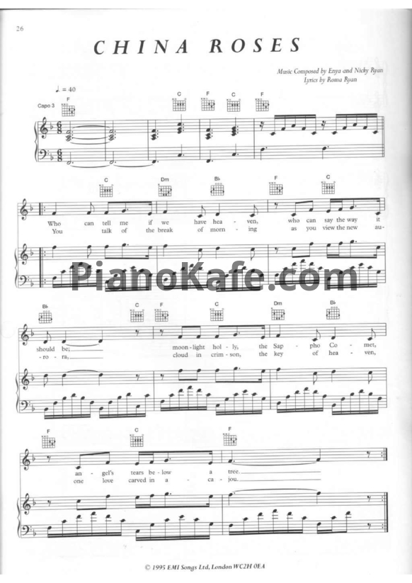 Ноты Enya - China roses - PianoKafe.com