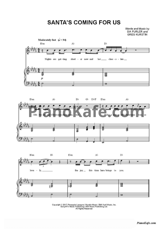 Ноты Sia - Santa's coming for us - PianoKafe.com