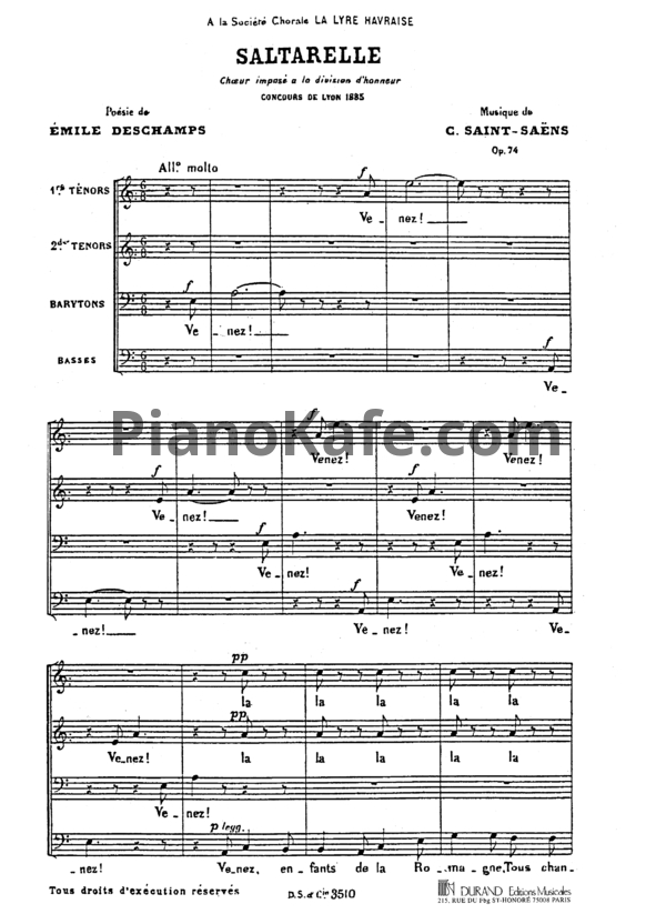 Ноты Камиль Сен-Санс - Сальтарелла для мужских голосов (Op, 74) - PianoKafe.com