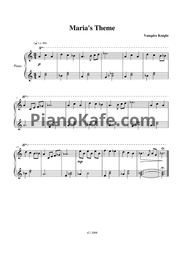 Ноты Takefumi Haketa - Maria's theme - PianoKafe.com