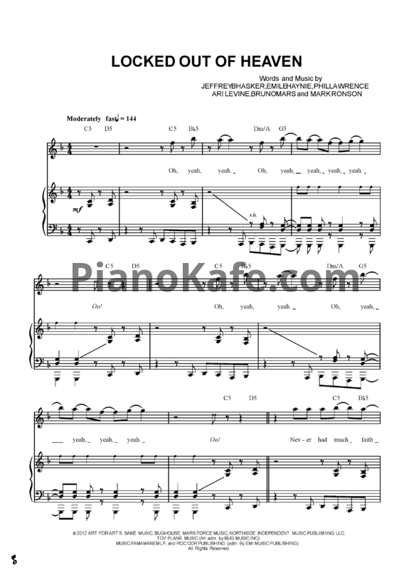 Ноты Bruno Mars - Locked out of heaven (Версия 2) - PianoKafe.com