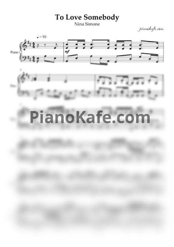 Ноты Nina Simone - To love somebody (Аккомпанемент) - PianoKafe.com