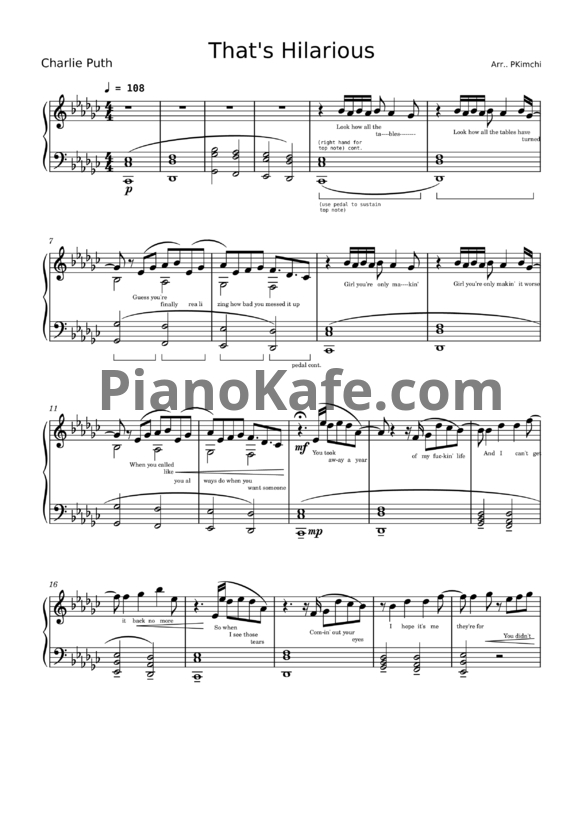 Ноты Charlie Puth - That's hilarious - PianoKafe.com