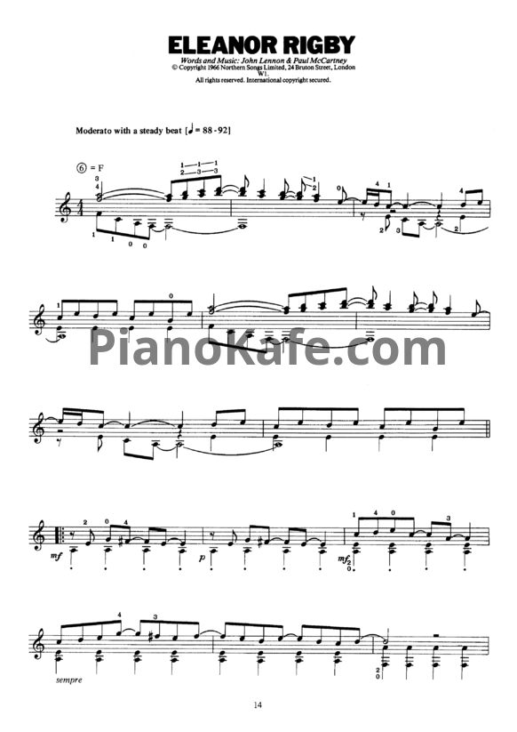 Ноты John Lennon and Paul McCartney - Eleanor rigby (Arranged for classic guitar by John Duarte) - PianoKafe.com
