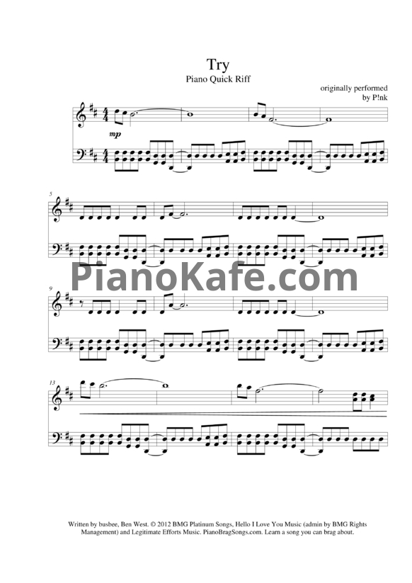 Ноты Pink - Try (Версия 2) - PianoKafe.com