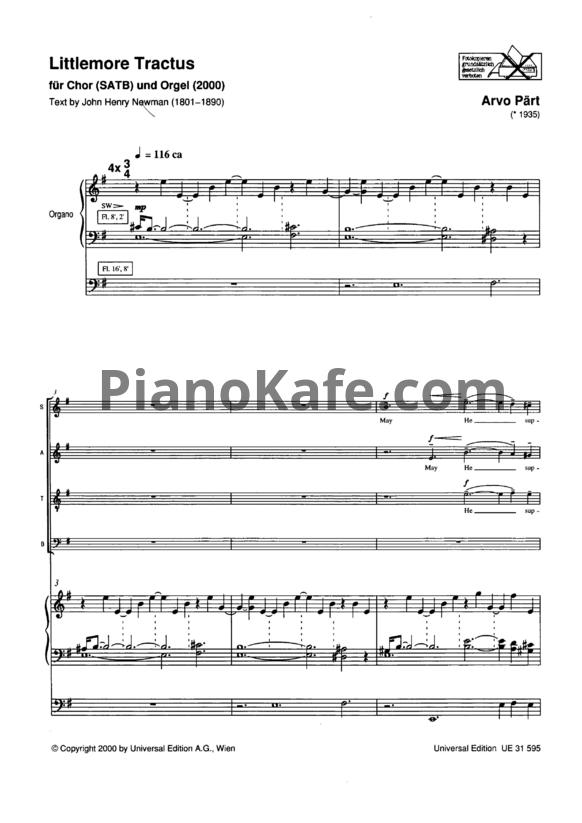 Ноты Арво Пярт - Littlemore tractus - PianoKafe.com