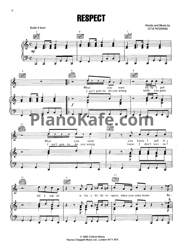 Ноты Aretha Franklin - Respect - PianoKafe.com