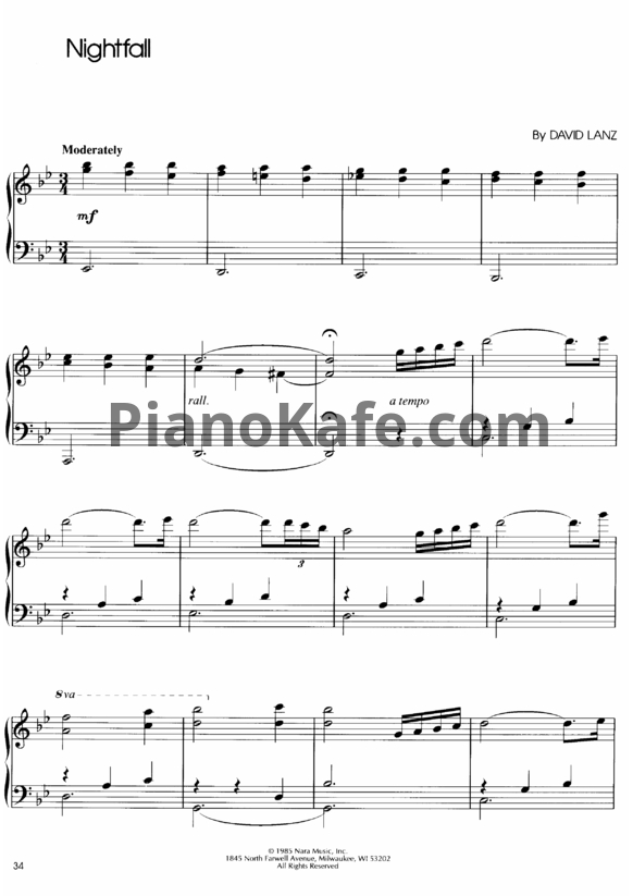 Ноты David Lanz - Nightfall - PianoKafe.com