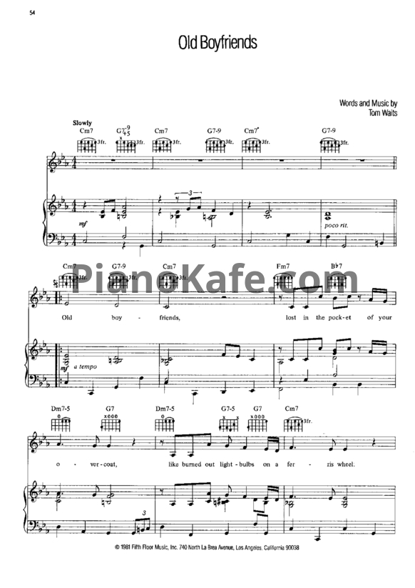 Ноты Tom Waits - Old boyfriend - PianoKafe.com