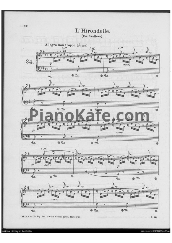 Ноты Фридрих Бургмюллер - Этюд L'Hirondelle (The swallows)(Op. 100, №24) - PianoKafe.com