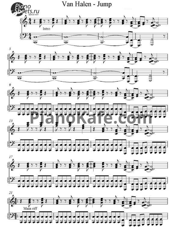 Ноты Van Halen - Jump - PianoKafe.com