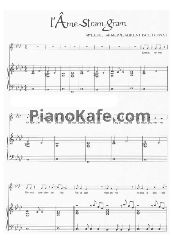 Ноты Mylene Farmer - L'Ame-stram-gram - PianoKafe.com