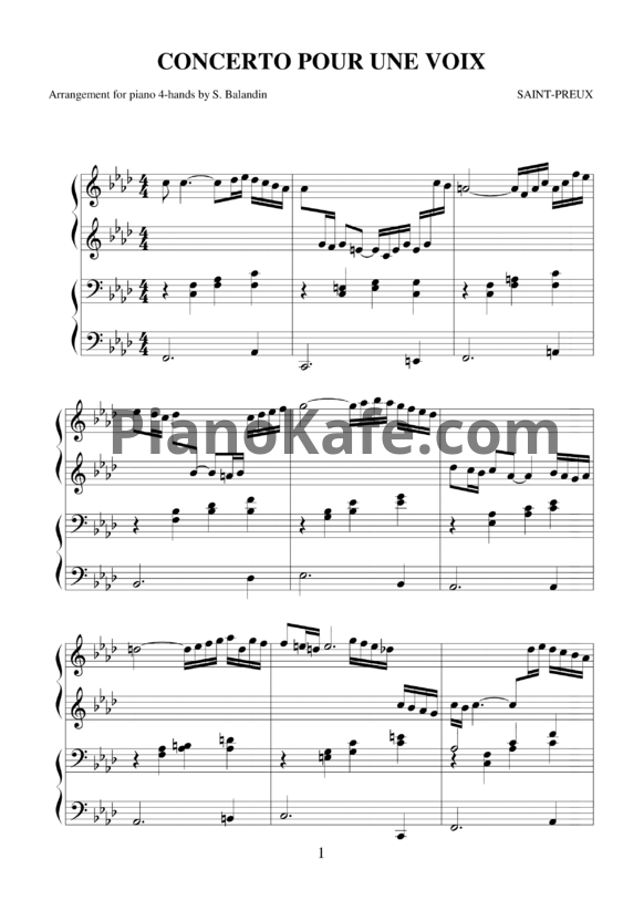 Ноты Saint-Preux - Concerto poux une voix (Переложения для фортепиано в 4 руки С. Баландина) - PianoKafe.com