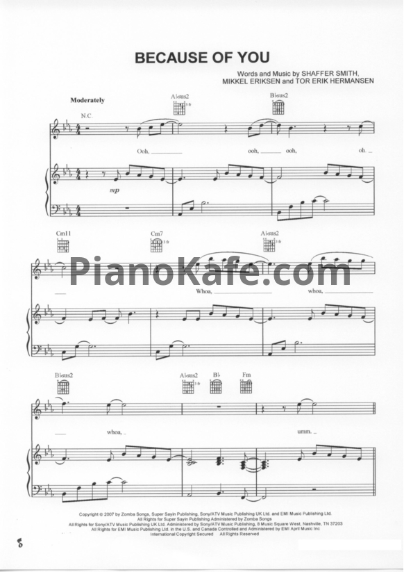 Ноты Ne-Yo - Because of you - PianoKafe.com