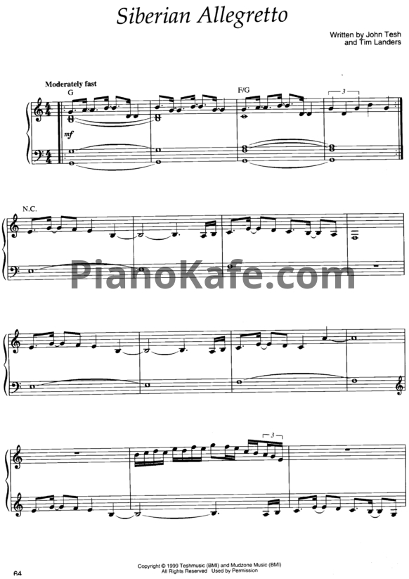Ноты John Tesh - Siberian alegretto - PianoKafe.com
