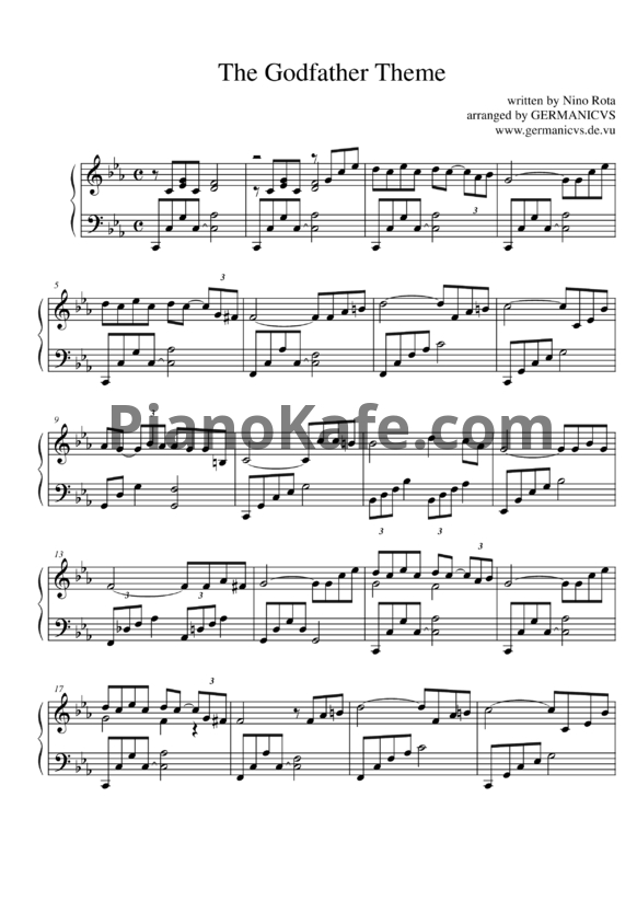 Ноты Nino Rota - The godfather theme - PianoKafe.com