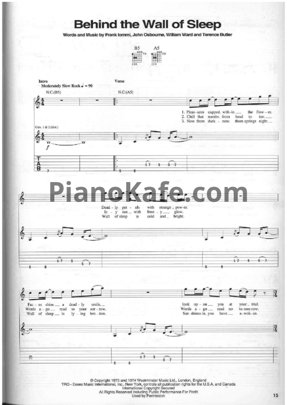 Ноты Black Sabbath - Behind the wall of sleep (Guitar tabs & Voice) - PianoKafe.com