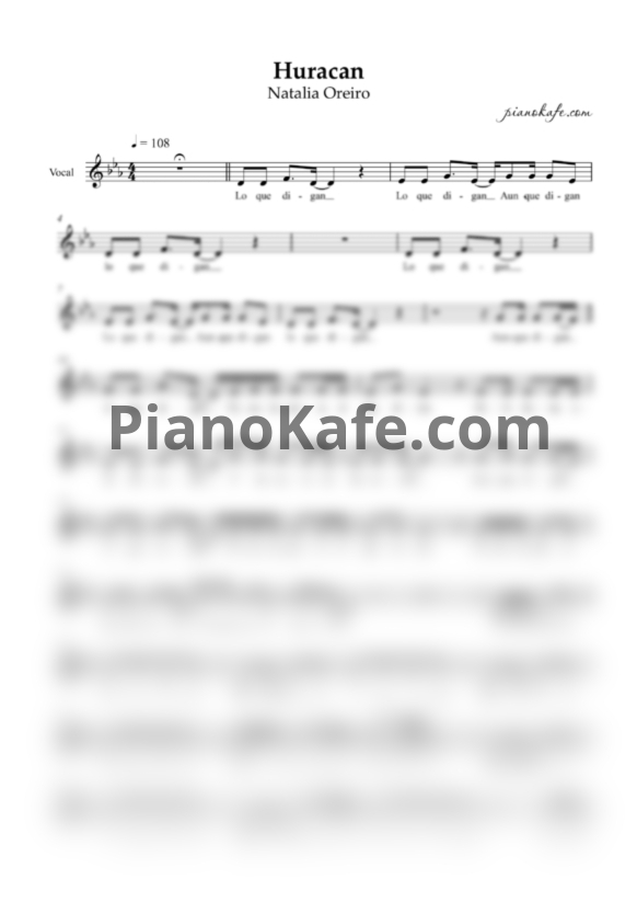Ноты Natalia Oreiro - Huracán (Вокальная партия) - PianoKafe.com