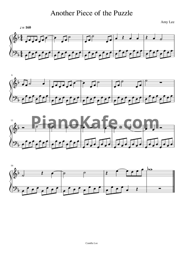 Ноты Amy Lee - Another piece of the puzzle - PianoKafe.com