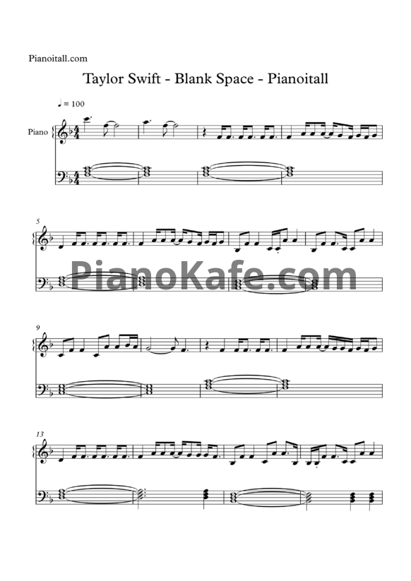 Ноты Taylor Swift - Blank space (Версия 2) - PianoKafe.com