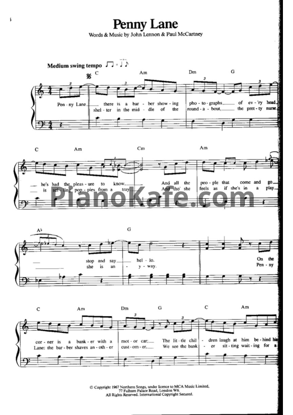 Ноты The Beatles - Penny Lane - PianoKafe.com