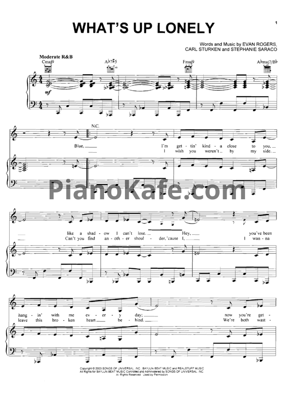 Ноты Kelly Clarkson - What's up lonely - PianoKafe.com