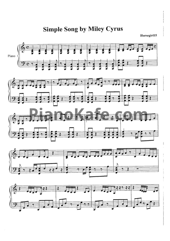 Ноты Miley Cyrus - Simple song - PianoKafe.com