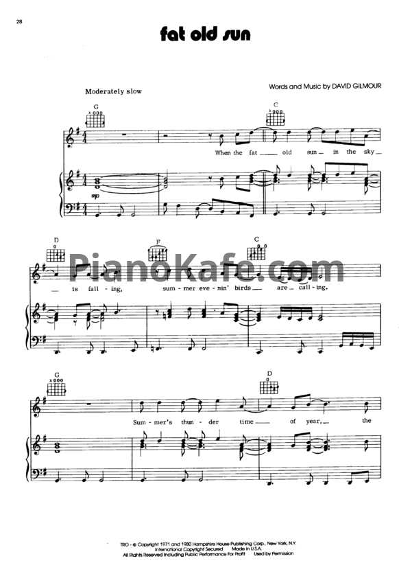 Ноты Pink Floyd - Fat old sun - PianoKafe.com