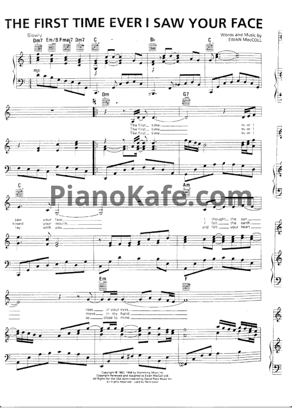 Ноты Ewan MacColl - The first time ever I saw your face - PianoKafe.com