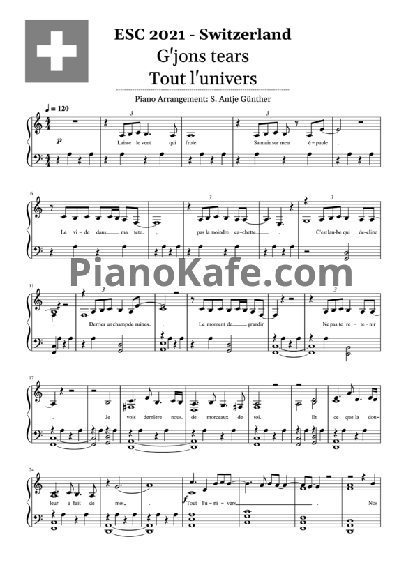 Ноты Gjon's Tears - Tout l'Univers (Switzerland) - PianoKafe.com
