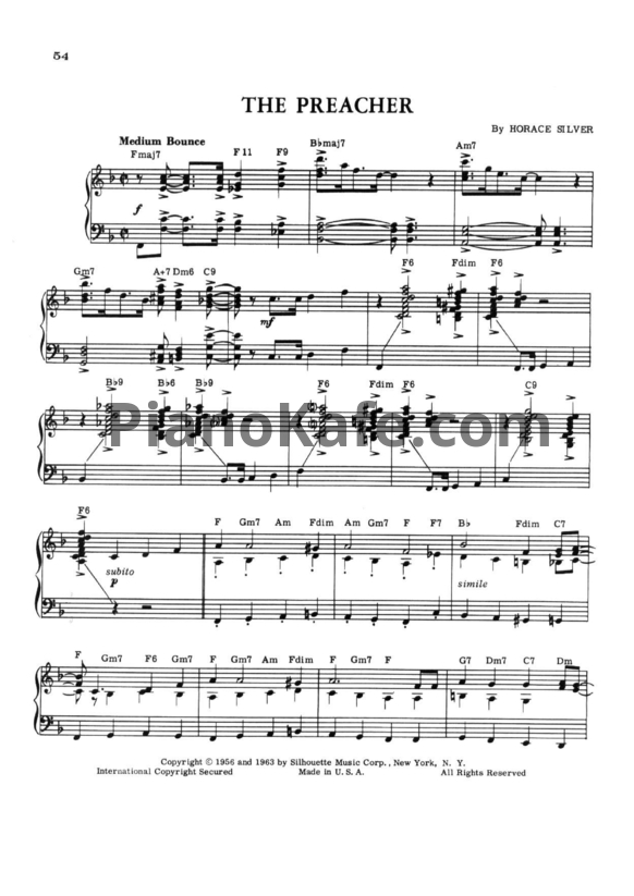 Ноты Horace Silver - The preacher - PianoKafe.com