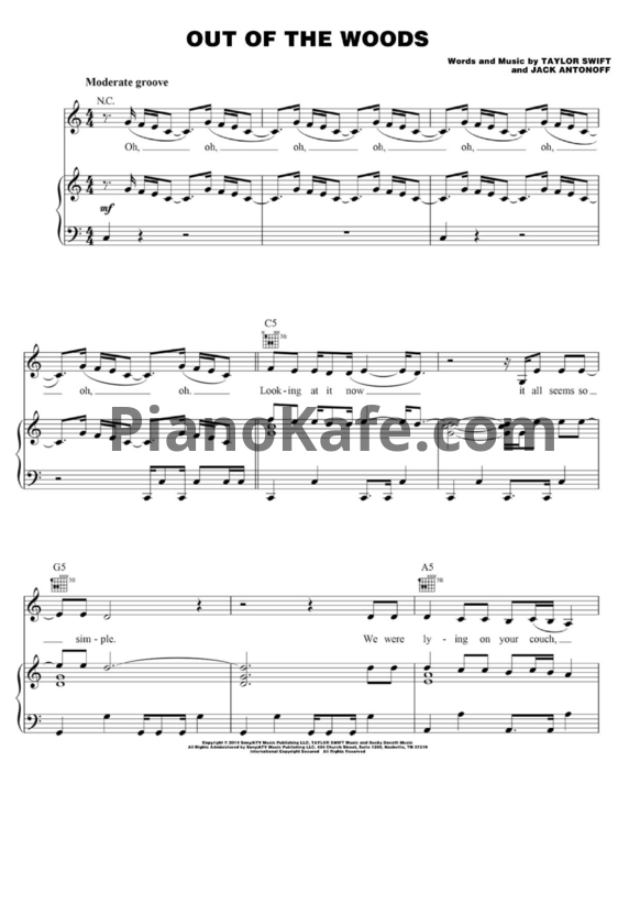 Ноты Taylor Swift - Out of the woods (Версия 2) - PianoKafe.com