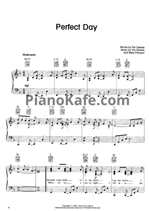Ноты Roxette - Perfect day - PianoKafe.com